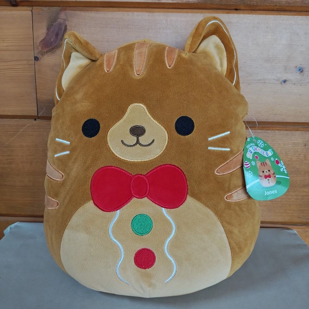 NWT Jazwares Squishmallows JONES‎ The Gingerbread Cat 12" Plush Pillow Holiday